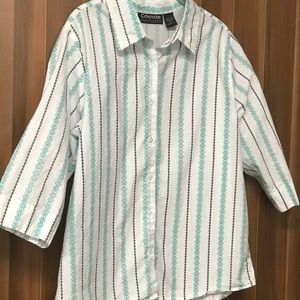 Citicraze 1X White Turquoise Black Cotton Blouse